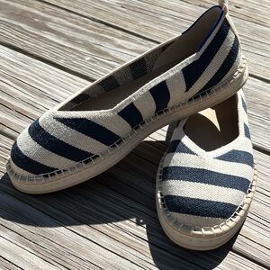 Rothy's Sailor Stripes Navy and Cream Espadrilles Nautical Style